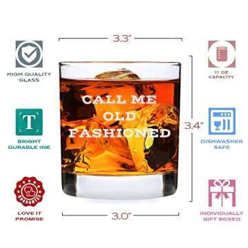 Call Me Old Fashioned Glass - Unique Whiskey Gifts for Men - Funny Birthday Gifts for Men Dad or Son - 11 oz Unique Bourbon Scotch Lowball Rocks Bar Glass for Dad