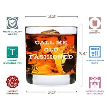 Call Me Old Fashioned Glass - Unique Whiskey Gifts for Men - Funny Birthday Gifts for Men Dad or Son - 11 oz Unique Bourbon Scotch Lowball Rocks Bar Glass for Dad