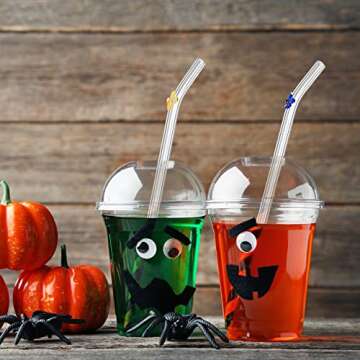 Reusable Glass Straw Shatter Resistant, Clear Glass Straws with Flowers, Cute Glass Straws for Smoothies and Normal Liquid Drinks, 6 Bent Straw with 2 Cleaner Brush