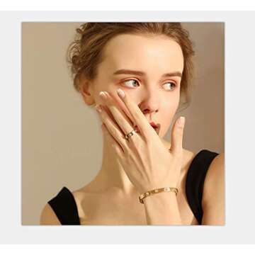 Aojun Fashion Classic 18K Gold Plated Titanium Steel Women Stacking Ring Best Gifts Couples Valentine's Day (White Gold, 8)