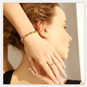 Aojun Fashion Classic 18K Gold Plated Titanium Steel Women Stacking Ring Best Gifts Couples Valentine's Day (White Gold, 8)