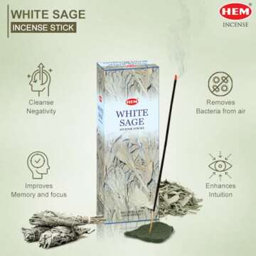 HEM White Sage Incense Sticks - 100 Count | Natural Air Purifying Aromatherapy | Calming and Cleansing Fragrance | Perfect for Meditation and Relaxation | Long-Lasting Burn.