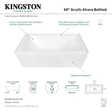 Stylish KINGSTON BRASS 60-Inch Alcove Bathtub | Quality Design