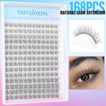 Natural Lash Extension Kit 168Pcs Lash Clusters Kit Wispy Eyelash Extensions 9-12MM Individual Lashes Extensions with Bond and Seal Lash Glue and Eyelash Extension Tweezers DIY at Home by TNFVLONEINS
