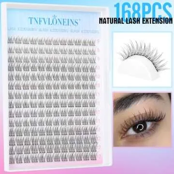 Natural Lash Extension Kit 168Pcs Lash Clusters Kit Wispy Eyelash Extensions 9-12MM Individual Lashes Extensions with Bond and Seal Lash Glue and Eyelash Extension Tweezers DIY at Home by TNFVLONEINS