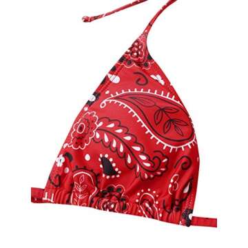 SweatyRocks Women's 3 Pieces Beach Swimsuit Tropical Ruffle Halter Bikini Swimsuit with Cover up Wrap Skirt