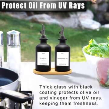 Gelury Olive Oil Dispenser for Kitchen, Oil Dispenser Bottle 13.8oz, Glass Oil and Vinegar Dispenser Set with Tray, Cooking Oil Dispenser Bottle, Soy Sauce Dispenser for Kitchen (Black)