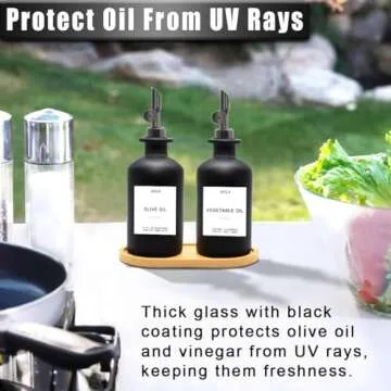 Gelury Olive Oil Dispenser for Kitchen, Oil Dispenser Bottle 13.8oz, Glass Oil and Vinegar Dispenser Set with Tray, Cooking Oil Dispenser Bottle, Soy Sauce Dispenser for Kitchen (Black)