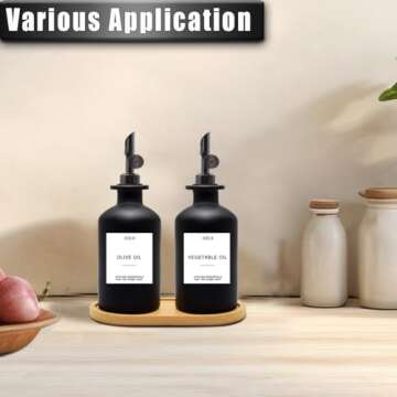 Gelury Olive Oil Dispenser for Kitchen, Oil Dispenser Bottle 13.8oz, Glass Oil and Vinegar Dispenser Set with Tray, Cooking Oil Dispenser Bottle, Soy Sauce Dispenser for Kitchen (Black)