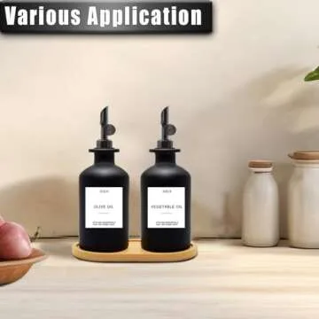 Gelury Olive Oil Dispenser for Kitchen, Oil Dispenser Bottle 13.8oz, Glass Oil and Vinegar Dispenser Set with Tray, Cooking Oil Dispenser Bottle, Soy Sauce Dispenser for Kitchen (Black)