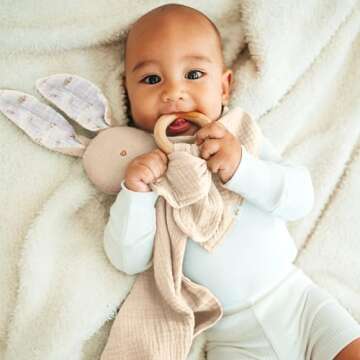 Mikito Organic Cotton Baby Muslin Lovey Bunny - Oeko-TEX & GOTS Certified - Security Blanket & Perfe...