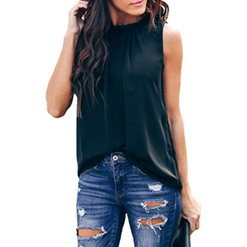 Allimy Women Summer Elegant Chiffon Tank Tops for Juniors Fashion 2024 Ruffle Blouses Plus Size Black XL