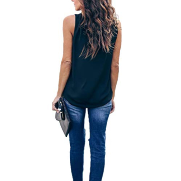 Allimy Women Summer Elegant Chiffon Tank Tops for Juniors Fashion 2024 Ruffle Blouses Plus Size Black XL