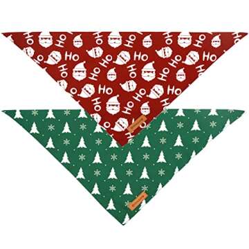 Realeaf Christmas Dog Bandanas 2 Pack, Christmas Tree and Santa Claus Dog Scarf for Boy and Girl, Premium Durable Fabric, Holiday Bandana for Small Medium Large and Extra Large Dogs (Large)