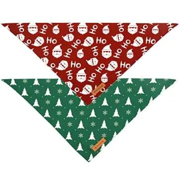 Realeaf Christmas Dog Bandanas 2 Pack, Christmas Tree and Santa Claus Dog Scarf for Boy and Girl, Premium Durable Fabric, Holiday Bandana for Small Medium Large and Extra Large Dogs (Large)