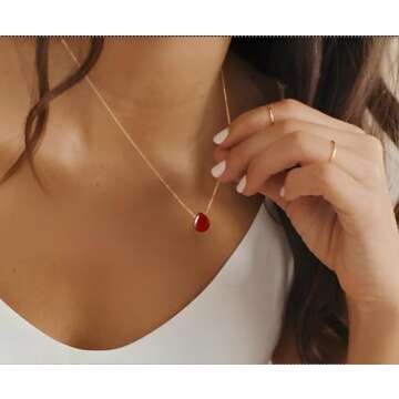 Joxevyia Carnelian Necklace Red Carnelian Raw Stone Healing Crystals Necklace Tear Drop Gemstone Pendant Necklace for Women Anniversary Birthday Valentines for Her