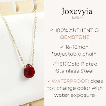 Joxevyia Carnelian Necklace Red Carnelian Raw Stone Healing Crystals Necklace Tear Drop Gemstone Pendant Necklace for Women Anniversary Birthday Valentines for Her