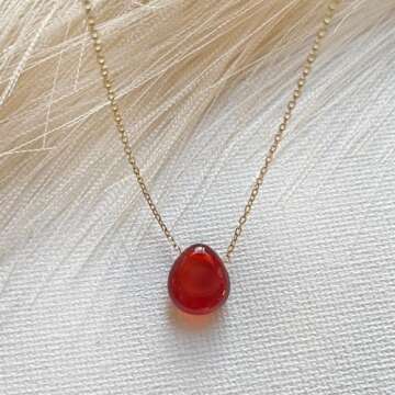 Joxevyia Carnelian Necklace Red Carnelian Raw Stone Healing Crystals Necklace Tear Drop Gemstone Pendant Necklace for Women Anniversary Birthday Valentines for Her