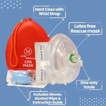 MCR Medical CPR Rescue Mask, Adult/Child Pocket Resuscitator, Hard Case with Wrist Strap