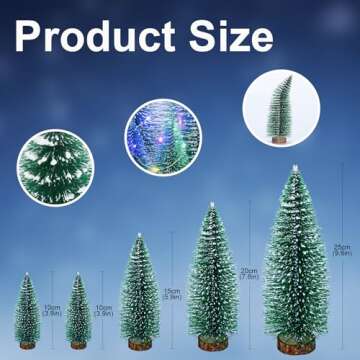 Tiny Christmas Trees, 4pcs Mini Artificial Xmas Sisal Snow Frost Tabletop Trees, Green Bottle Brush Trees with Wood Base, for Christmas Décor