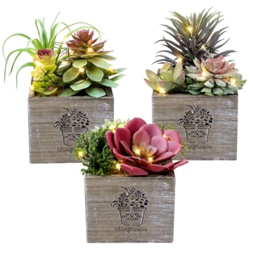 Artificial Succulent Plants with LED Lights - Aesthetic Decor for Home