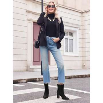 Coutgo Womens Ankle Boots Pointed Toe Chunky Stacked Heel Side Zipper Dress Fall Booties Shoes, Blac...