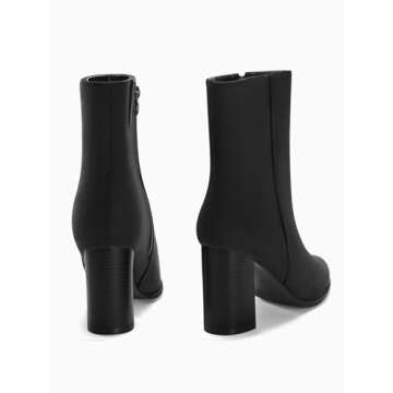 Coutgo Womens Ankle Boots Pointed Toe Chunky Stacked Heel Side Zipper Dress Fall Booties Shoes, Black, Size 8