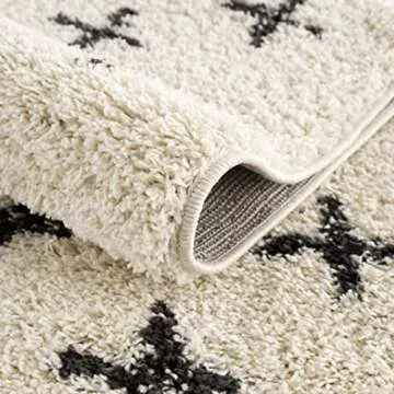 Hauteloom Alstead Farmhouse Swiss Cross Geometric Shag Area Rug - Fluffy High Pile Super Soft Rug with Tassels for Living Room, Bedroom, Dining Room - Cream, Beige, Black - 7'10" x 10' (8x10)