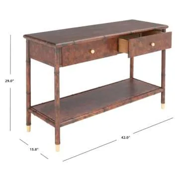 SAFAVIEH Home Collection Tudor Dark Brown/Gold 2-Drawer Lower Shelf Console Table (Fully Assembled)