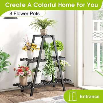 BMOSU Plant Stand Bamboo for Indoor Outdoor Tiered Plant Shelf 8 Potted Flower Holder Ladder Rack Ga...