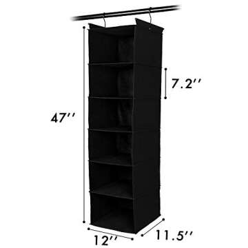 MAX Houser 6 Tier Shelf Hanging Closet Organizer, Closet Hanging Shelf with 2 Sturdy Hooks for Storage, Foldable (Black)
