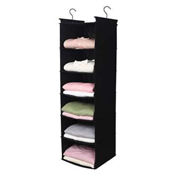 MAX Houser 6 Tier Shelf Hanging Closet Organizer, Closet Hanging Shelf with 2 Sturdy Hooks for Storage, Foldable (Black)