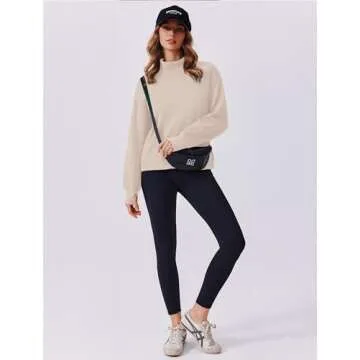 PINSPARK Sweatshirts for Womens 2024 Long Sleeve Turtleneck Fall Outfits No Hood Pullover Tops with Pockets Thumb Hole,Apricot Medium