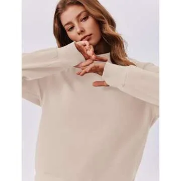 PINSPARK Sweatshirts for Womens 2024 Long Sleeve Turtleneck Fall Outfits No Hood Pullover Tops with Pockets Thumb Hole,Apricot Medium