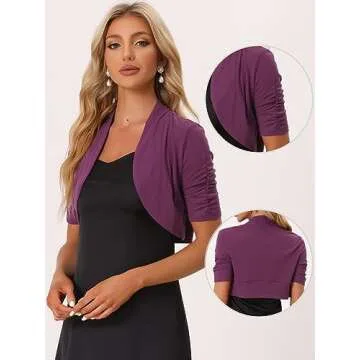 Allegra K Short Sleeve Shrugs - Women's Ruched Sleeve Cropped Cardigan