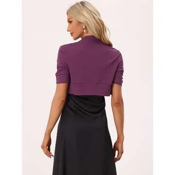 Allegra K Women's Short Sleeve Cropped Shrug Cardigan