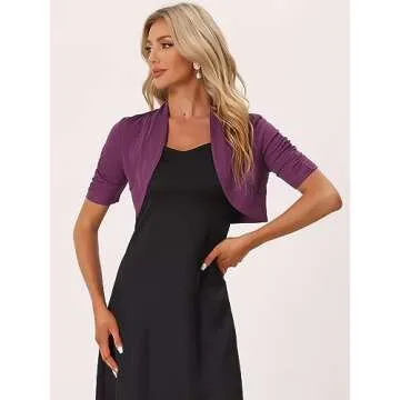 Allegra K Women's Short Sleeve Cropped Shrug Cardigan