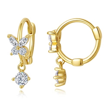 14K Gold Plated Tiny Hoop Earrings with Cubic Zirconia