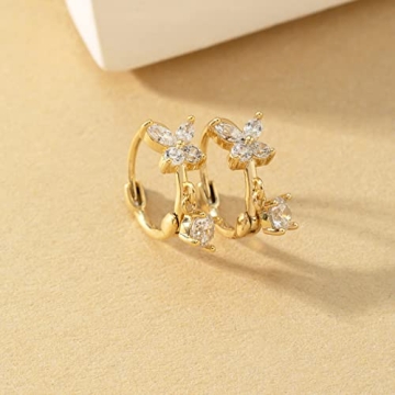 14K Gold Plated Tiny Hoop Earrings with Cubic Zirconia