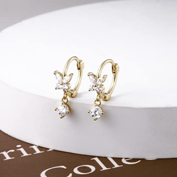 14K Gold Plated Tiny Hoop Earrings with Cubic Zirconia