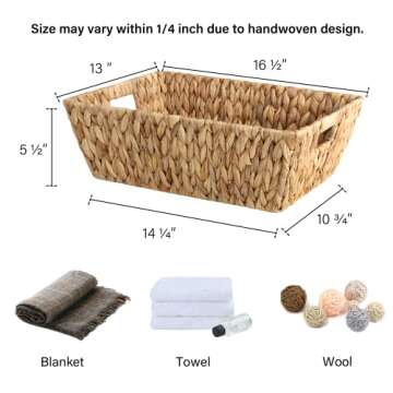 StorageWorks Large Wicker Baskets, Water Hyacinth Baskets for Organizing, Handwoven Storage Baskets with Built-in Handles, 2 Pack