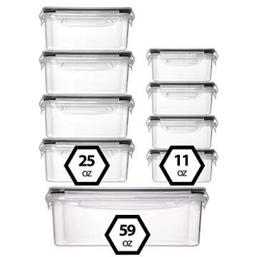 fullstar 18 PCS Plastic Food Storage Containers with Lids (9 Containers & 9 Lids), Leakproof BPA-Fre...
