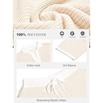 Tankaneo Womens Sweater Set 2 Piece Outfits Oversized 3/4 Sleeve V Neck Knit Tops High Waisted Shorts Lounge Sets