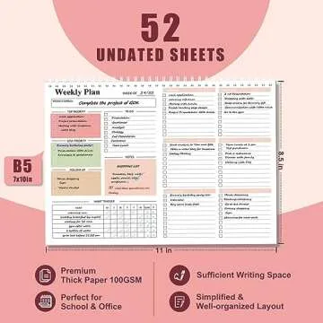 Weekly To Do List Notepad - Weekly Planner Notepad with Undated 52 Sheets, 8.5x11", Weekly To Do Pad with Habit Tracker, Perfect Work Office & School Organization for Women, Teacher, College Students