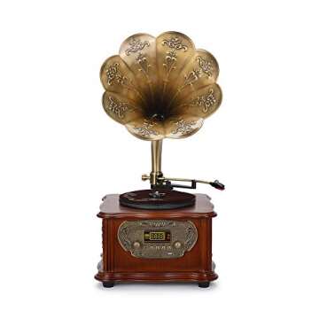 Wooden Gramophone Vinyl Record Player Speakers System Control 33/45 RPM FM AUX USB Ouput Bluetooth 4.2