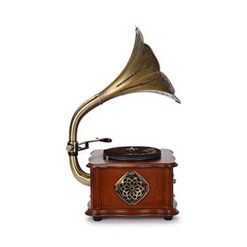 Wooden Gramophone Vinyl Record Player Speakers System Control 33/45 RPM FM AUX USB Ouput Bluetooth 4.2