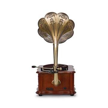 Wooden Gramophone Vinyl Record Player Speakers System Control 33/45 RPM FM AUX USB Ouput Bluetooth 4.2