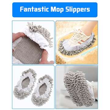 WellMall 8 Pcs Mop Slippers Socks Floor Cleaning,Microfiber Shoe Covers dust Washable Reusable for W...