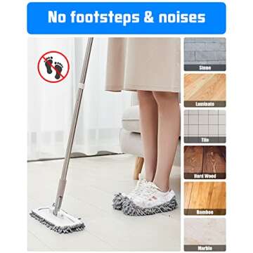 WellMall 8 Pcs Mop Slippers Socks Floor Cleaning,Microfiber Shoe Covers dust Washable Reusable for Woman Man House Kitchen (Grey)