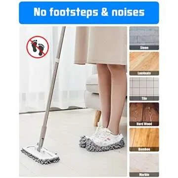 WellMall 8 Pcs Mop Slippers Socks Floor Cleaning,Microfiber Shoe Covers dust Washable Reusable for Woman Man House Kitchen (Grey)